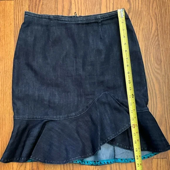Anthropologie Leifsdottir Lana Dark Denim Ruffle Trumpet Skirt 4 - Picture 10 of 13